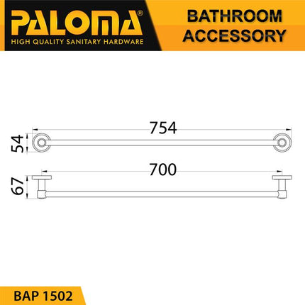 SINGLE TOWEL BAR 700MM PALOMA BAP 1502 Rak Handuk Baju Gantungan Hanger Dinding Kamar Mandi