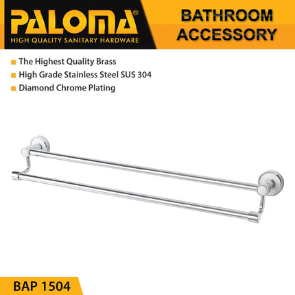 DOUBLE TOWEL BAR 700MM PALOMA BAP 1504 Rak Handuk Baju Gantungan Hanger Dinding Kamar Mandi