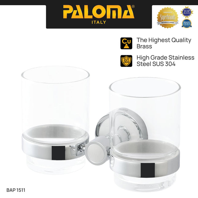 Tumblr Holder PALOMA BAP 1511 Chrome Tempat Gelas Glasses Sikat Gigi Kumur Rak Tumbler Mandi Brass Kuningan Krom Stainless Steel SUS 304
