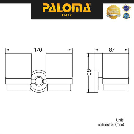 Tumblr Holder PALOMA BAP 1511 Chrome Tempat Gelas Glasses Sikat Gigi Kumur Rak Tumbler Mandi Brass Kuningan Krom Stainless Steel SUS 304