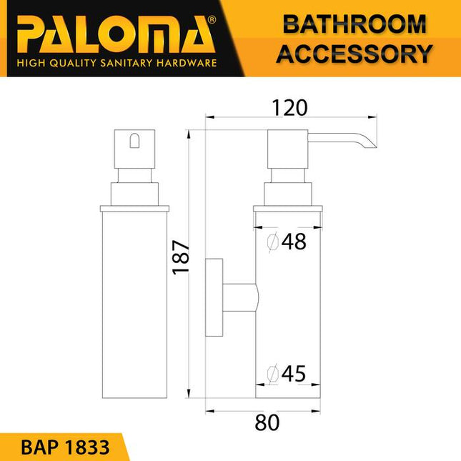 PALOMA BAP 1833 Dispenser Sabun Shampoo Cair Tempat Botol Pump Dinding Chrome