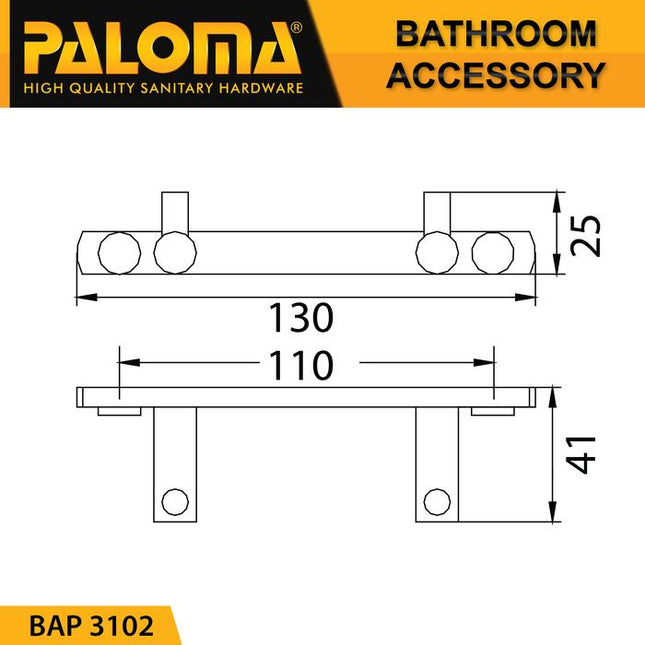 PALOMA BAP 3102 Kapstok Gantungan Baju Handuk Rak Hanger Mandi 2 Kait
