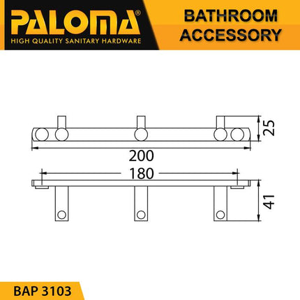 PALOMA BAP 3103 Kapstok Gantungan Baju Handuk Rak Hanger Mandi 3 Kait