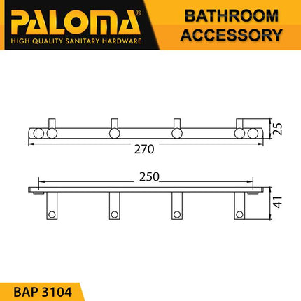 PALOMA BAP 3104 Kapstok Gantungan Baju Handuk Rak Hanger Mandi 4 Kait