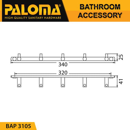 PALOMA BAP 3105 Kapstok Gantungan Baju Handuk Rak Hanger Mandi 5 Kait