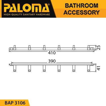 PALOMA BAP 3106 Kapstok Gantungan Baju Handuk Rak Hanger Mandi 6 Kait