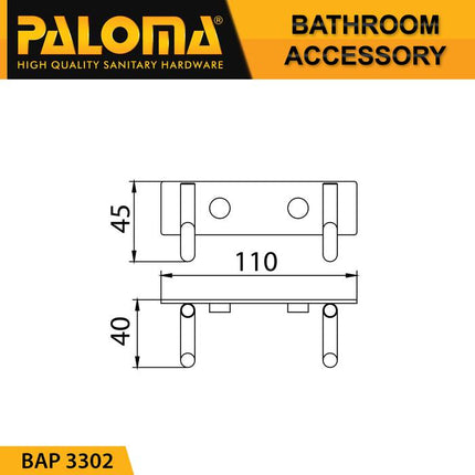 PALOMA BAP 3302 Kapstok Gantungan Baju Handuk Rak Hanger Mandi 2 Kait