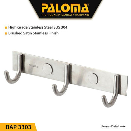PALOMA BAP 3303 Kapstok Gantungan Baju Handuk Rak Hanger Mandi 3 Kait
