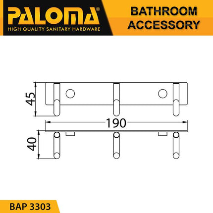 PALOMA BAP 3303 Kapstok Gantungan Baju Handuk Rak Hanger Mandi 3 Kait