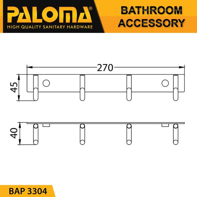 PALOMA BAP 3304 Kapstok Gantungan Baju Handuk Rak Hanger Mandi 4 Kait