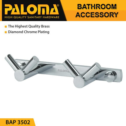 PALOMA BAP 3502 Kapstok Gantungan Baju Handuk Rak Hanger Mandi 4 Kait Brass Kuningan