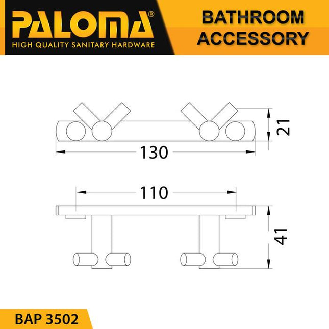 PALOMA BAP 3502 Kapstok Gantungan Baju Handuk Rak Hanger Mandi 4 Kait Brass Kuningan