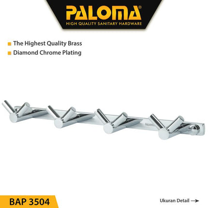 PALOMA BAP 3504 Kapstok Gantungan Baju Handuk Rak Hanger Mandi 8 Kait Brass Kuningan Chrome Silver Abu