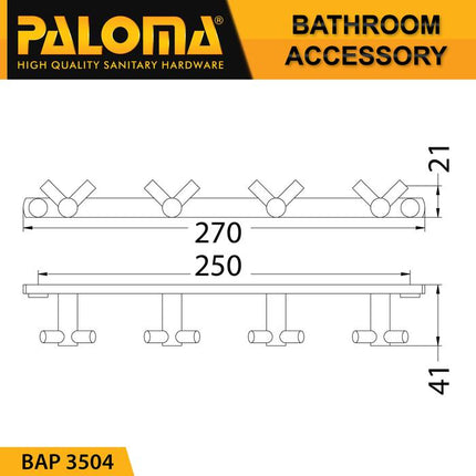 PALOMA BAP 3504 Kapstok Gantungan Baju Handuk Rak Hanger Mandi 8 Kait Brass Kuningan Chrome Silver Abu