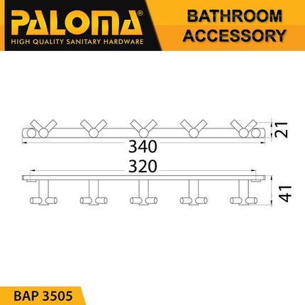 PALOMA BAP 3505 Kapstok Gantungan Baju Handuk Rak Hanger Mandi 10 Kait