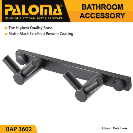 PALOMA BAP 3602 Kapstok Gantungan Baju Handuk Rak Hanger Mandi 4 Kait Black