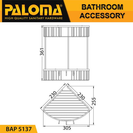 PALOMA BAP 5137 Rak Sudut Tempat Sabun Susun Dinding Toilet Mandi