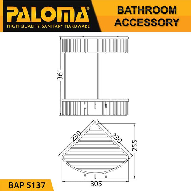PALOMA BAP 5137 Rak Sudut Tempat Sabun Susun Dinding Toilet Mandi