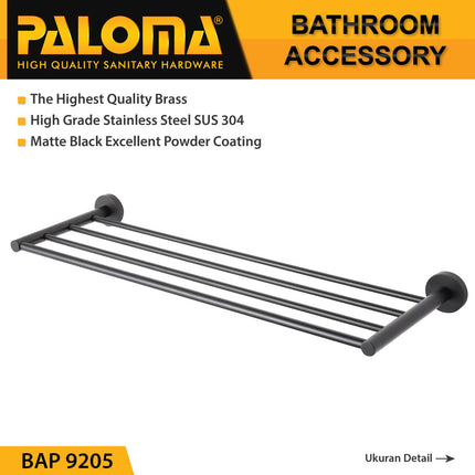 TOWEL SHELF 600MM PALOMA BAP 9205 Matte Black Rak Handuk Baju Gantungan Hanger Dinding Kamar Mandi