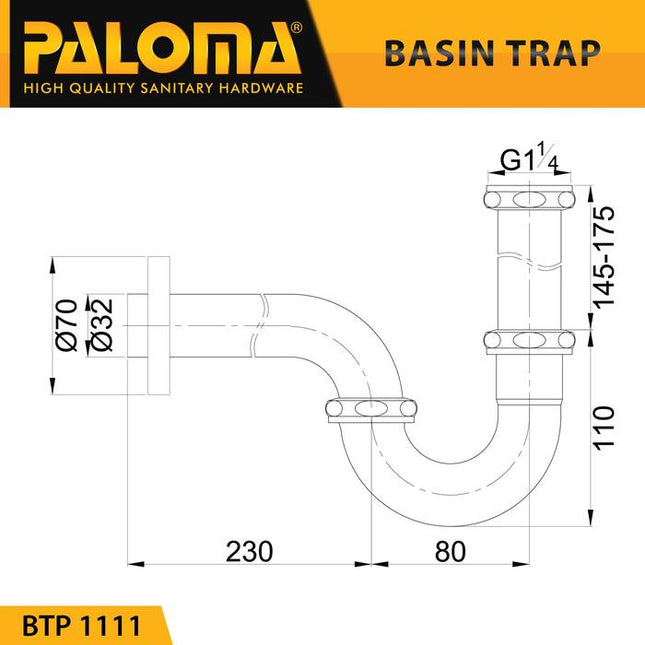 PALOMA BTP 1111 Sifon Wastafel P-Trap Pembuangan Leher Afur Siphon