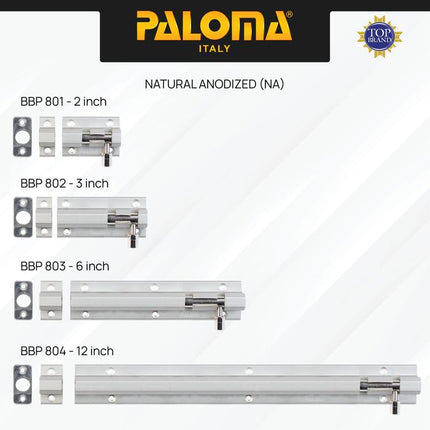 PALOMA Barrel Bolt Slot Jendela Pintu Grendel Gerendel Window Door Aluminium 2” 3” 6” 12” 2 3 6 12 Inch Chrome Silver Grey Black Abu Hitam BBP 801 802 803 804 811 812 813 814
