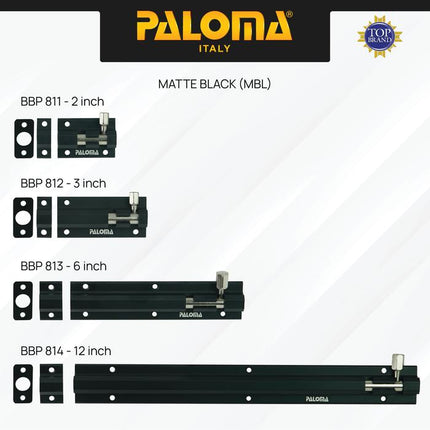 PALOMA Barrel Bolt Slot Jendela Pintu Grendel Gerendel Window Door Aluminium 2” 3” 6” 12” 2 3 6 12 Inch Chrome Silver Grey Black Abu Hitam BBP 801 802 803 804 811 812 813 814