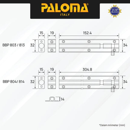 PALOMA Barrel Bolt Slot Jendela Pintu Grendel Gerendel Window Door Aluminium 2” 3” 6” 12” 2 3 6 12 Inch Chrome Silver Grey Black Abu Hitam BBP 801 802 803 804 811 812 813 814