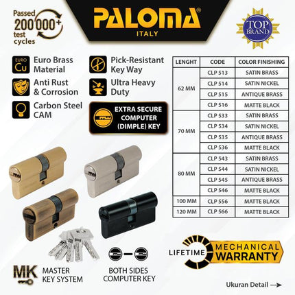 PALOMA Cylinder Kunci Pintu Silinder Anak Computer Key DC-CK Brass Kuningan CLP 513 514 515 516 533 534 536 543 544 545 546 556 566