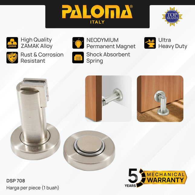 PALOMA DSP 708 Door Stopper Magnet Penahan Pintu Magnetic Door Stop Stoper Dinding Tembok Wall Pengganjal Ganjalan Pintu Rumah Zamak Satin Silver