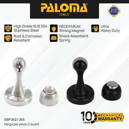 PALOMA Door Stopper Magnet Penahan Pintu Magnetic Door Stop Stoper Dinding Tembok Wall Pengganjal Ganjalan Pintu Rumah Stainless Steel SUS 304 SUS304 Satin Silver Black Hitam DSP 242 DSP 245