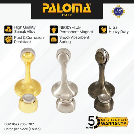 PALOMA Door Stopper Magnet Penahan Pintu Magnetic Door Stop Stoper Dinding Tembok Wall Pengganjal Ganjalan Pintu Rumah Zamak Gold Emas Satin Silver Antique Antik DSP 704 DSP 705 DSP 707