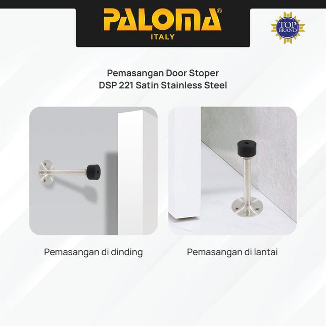 PALOMA Door Stopper Penahan Pintu Dinding Karet Door Stop Stoper Wall Rubber Pengganjal Ganjalan Pintu Rumah Stainless Steel SUS 304 SUS304 Satin Silver Black Hitam DSP 221 DSP 222
