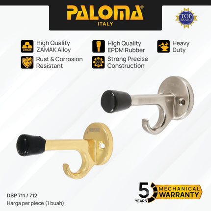 PALOMA Door Stopper Penahan Pintu Dinding Tembok Door Stop Stoper Kait Hook Wall Pengganjal Ganjalan Pintu Rumah Karet Rubber Zamak Gold Emas Satin Silver DSP 711 DSP 712