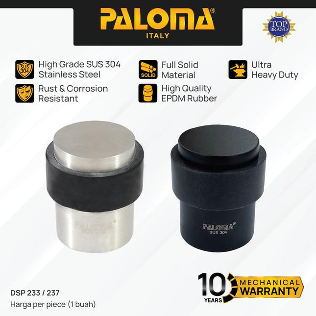 PALOMA Door Stopper Penahan Pintu Lantai Karet Door Stop Stoper Floor Rubber Pengganjal Ganjalan Pintu Rumah Stainless Steel SUS 304 SUS304 Satin Silver Black Hitam DSP 233 DSP 237