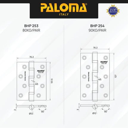 PALOMA Engsel Pintu Jendela Hinge Kupu Butt Plat Kayu Aluminium PVC Hinges Door Window Stainless Steel SUS 304 SUS304 Ball Bearing 2BB 4BB NRP 3" 4" 5" 6" 3 4 5 6 Inch Gunmetal Gun Metal Grey Abu BHP 251 252 253 254 255