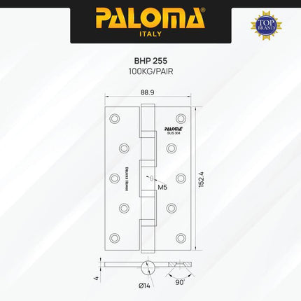 PALOMA Engsel Pintu Jendela Hinge Kupu Butt Plat Kayu Aluminium PVC Hinges Door Window Stainless Steel SUS 304 SUS304 Ball Bearing 2BB 4BB NRP 3" 4" 5" 6" 3 4 5 6 Inch Gunmetal Gun Metal Grey Abu BHP 251 252 253 254 255