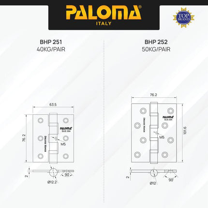 PALOMA Engsel Pintu Jendela Hinge Kupu Butt Plat Kayu Aluminium PVC Hinges Door Window Stainless Steel SUS 304 SUS304 Ball Bearing 2BB 4BB NRP 3" 4" 5" 6" 3 4 5 6 Inch Gunmetal Gun Metal Grey Abu BHP 251 252 253 254 255
