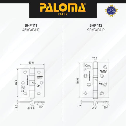 Engsel Pintu Jendela Hinge Kupu PALOMA BHP 111 112 113 114 Satin Butt Plat Kayu Aluminium PVC Hinges Door Window Stainless Steel SUS 316 SUS316 Ball Bearing 2BB 4BB 5BB NRP 3" 4" 5" 6" 3 4 5 6 Inch