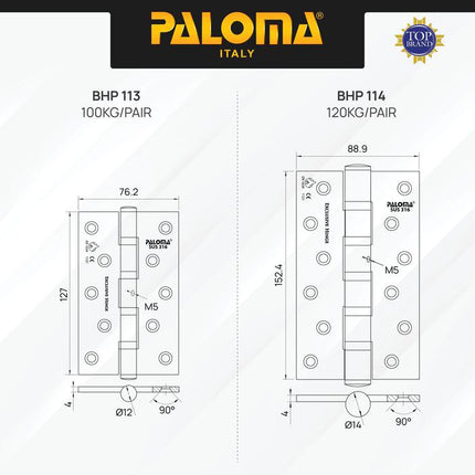 Engsel Pintu Jendela Hinge Kupu PALOMA BHP 111 112 113 114 Satin Butt Plat Kayu Aluminium PVC Hinges Door Window Stainless Steel SUS 316 SUS316 Ball Bearing 2BB 4BB 5BB NRP 3" 4" 5" 6" 3 4 5 6 Inch