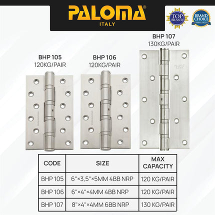 PALOMA Engsel Pintu Jendela Hinge Kupu Butt Plat Kayu Aluminium PVC Hinges Door Window Stainless Steel SUS 316 SUS316 Ball Bearing 2BB 4BB 6BB NRP 3" 4" 5" 6" 8" 3 4 5 6 8 Inch BHP 101 102 103 104 105 106 107