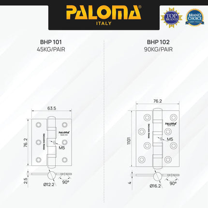 PALOMA Engsel Pintu Jendela Hinge Kupu Butt Plat Kayu Aluminium PVC Hinges Door Window Stainless Steel SUS 316 SUS316 Ball Bearing 2BB 4BB 6BB NRP 3" 4" 5" 6" 8" 3 4 5 6 8 Inch BHP 101 102 103 104 105 106 107