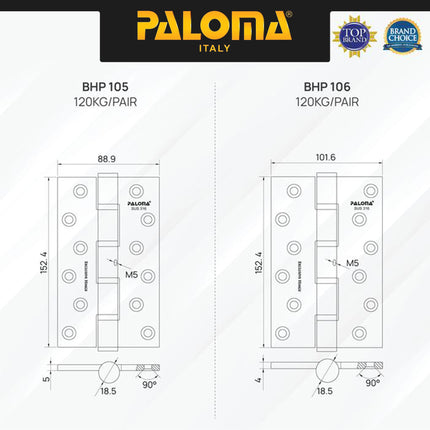 PALOMA Engsel Pintu Jendela Hinge Kupu Butt Plat Kayu Aluminium PVC Hinges Door Window Stainless Steel SUS 316 SUS316 Ball Bearing 2BB 4BB 6BB NRP 3" 4" 5" 6" 8" 3 4 5 6 8 Inch BHP 101 102 103 104 105 106 107