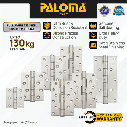 PALOMA Engsel Pintu Jendela Hinge Kupu Butt Plat Kayu Aluminium PVC Hinges Door Window Stainless Steel SUS 316 SUS316 Ball Bearing 2BB 4BB 6BB NRP 3" 4" 5" 6" 8" 3 4 5 6 8 Inch BHP 101 102 103 104 105 106 107