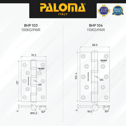 PALOMA Engsel Pintu Jendela Hinge Kupu Butt Plat Kayu Aluminium PVC Hinges Door Window Stainless Steel SUS 316 SUS316 Ball Bearing 2BB 4BB 6BB NRP 3" 4" 5" 6" 8" 3 4 5 6 8 Inch BHP 101 102 103 104 105 106 107