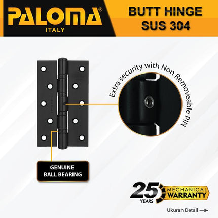 PALOMA Engsel Pintu Jendela Kupu Plat Butt Hinge Black Hitam BHP 23