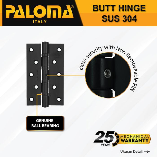 PALOMA Engsel Pintu Jendela Kupu Plat Butt Hinge Black Hitam BHP 23