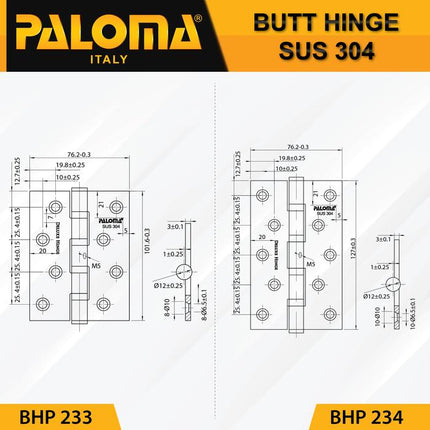 PALOMA Engsel Pintu Jendela Kupu Plat Butt Hinge Black Hitam BHP 23