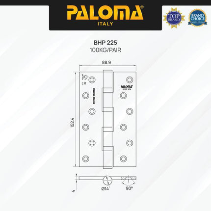 PALOMA Engsel Pintu Jendela Kupu Plat Butt Hinge Stainless BHP 22
