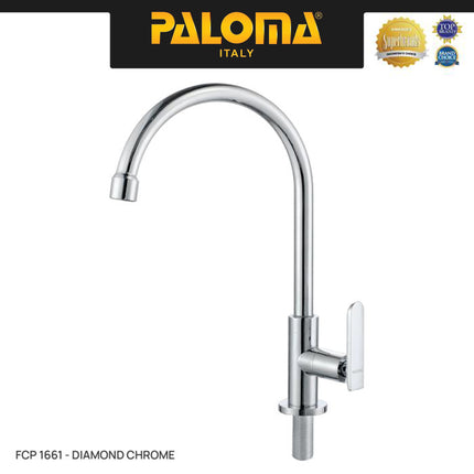 PALOMA FCP 1661 Kran Sink Leher Angsa Keran Dapur Kitchen Keran Wastafel Kran Cuci Tangan Kran Air Sink Tembok Dinding Wall Brass Kuningan Chrome Krom