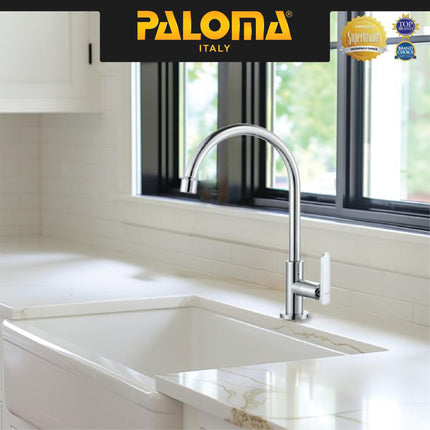 PALOMA FCP 1661 Kran Sink Leher Angsa Keran Dapur Kitchen Keran Wastafel Kran Cuci Tangan Kran Air Sink Tembok Dinding Wall Brass Kuningan Chrome Krom
